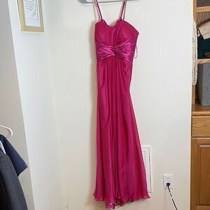 La Femme Hot Pink Jeweled Strap Open Back Slit Formal Dress Size 4